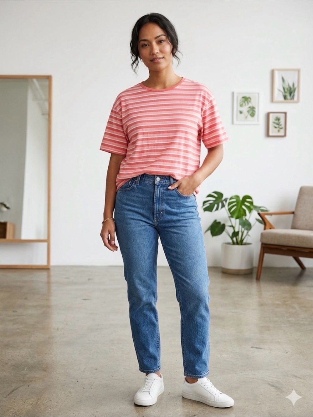 VTG Erika & Co. striped granny-core feminine cottage crewneck tee large